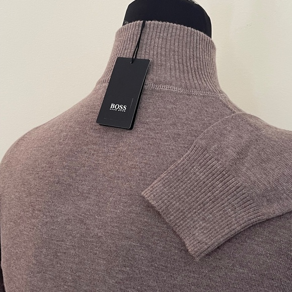 New Hugo Boss Half Zip Buttons Brown Camel Sweater Pullover - Picture 4 of 6